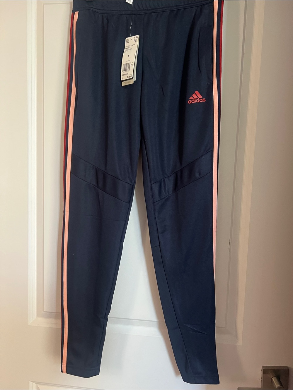 adidas Navy Track Joggers with Pink Side Stripes